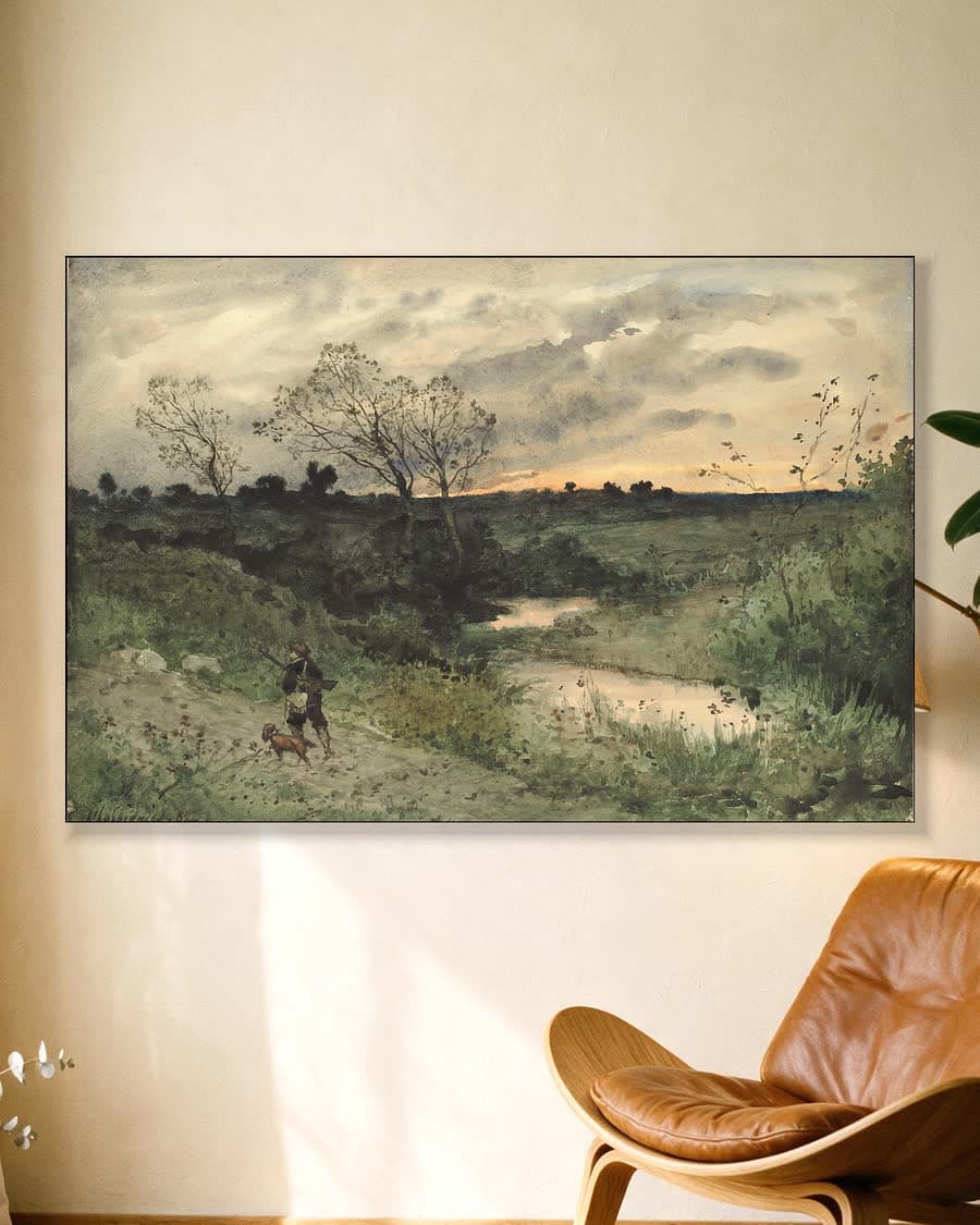 Avondwandeling langs de beek in een aluminium frame aan dezelfde muur