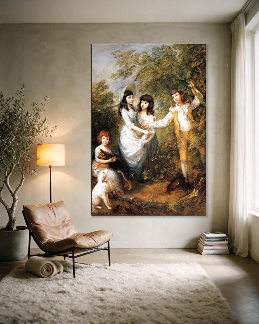 De kinderen Marsham in een aluminium frame aan dezelfde muur