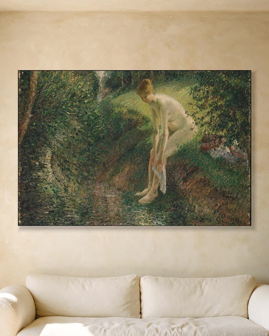 Badende in het bos in een aluminium frame aan dezelfde muur