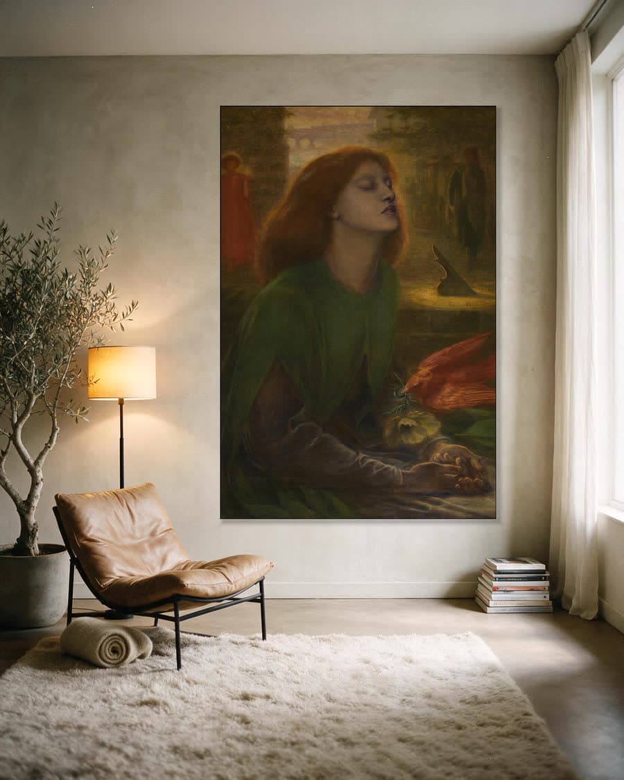 Beata Beatrix in een aluminium frame aan dezelfde muur