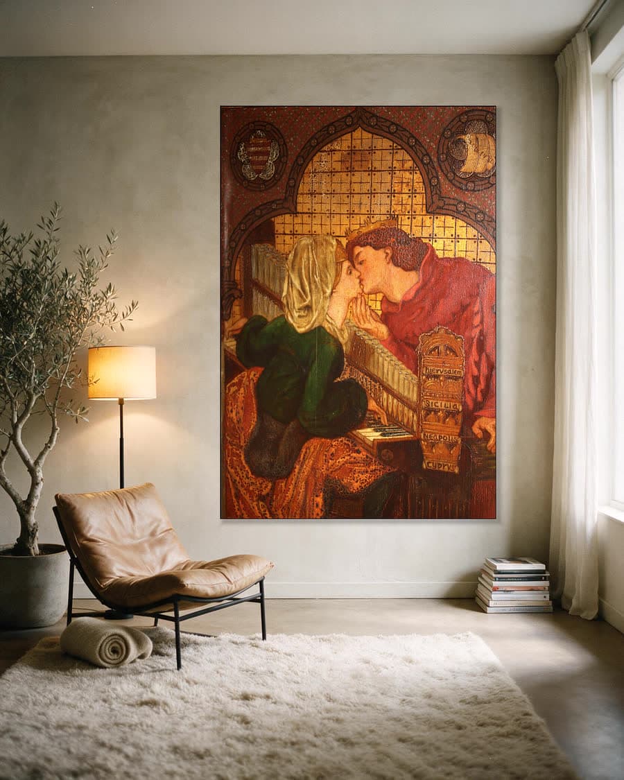 De huwelijksreis van koning René, kabinet in een aluminium frame aan dezelfde muur
