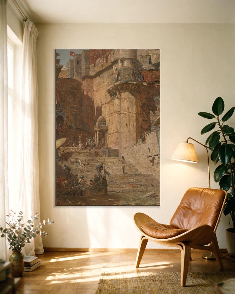 Benares, 1913 in een aluminium frame aan dezelfde muur