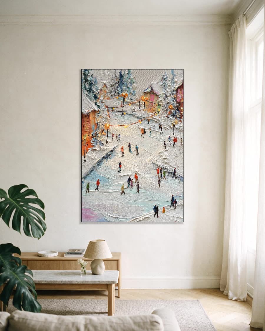 Schaatsen onder de lampjes in een aluminium frame aan dezelfde muur