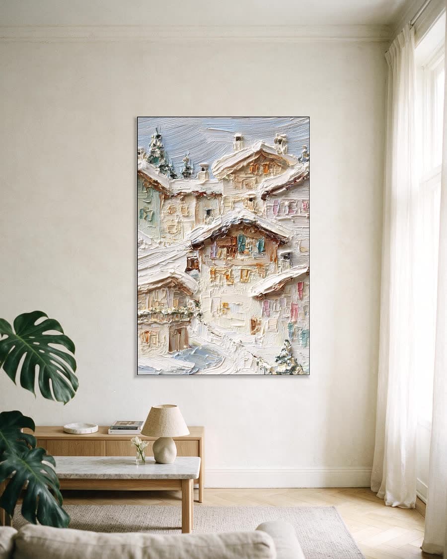 Sneeuw op de daken in een aluminium frame aan dezelfde muur