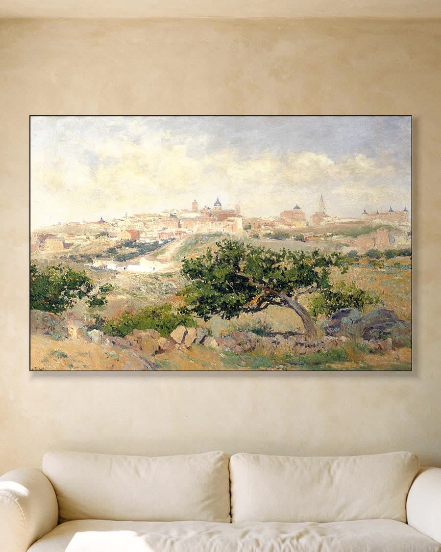 Gezicht op Toledo in een aluminium frame aan dezelfde muur