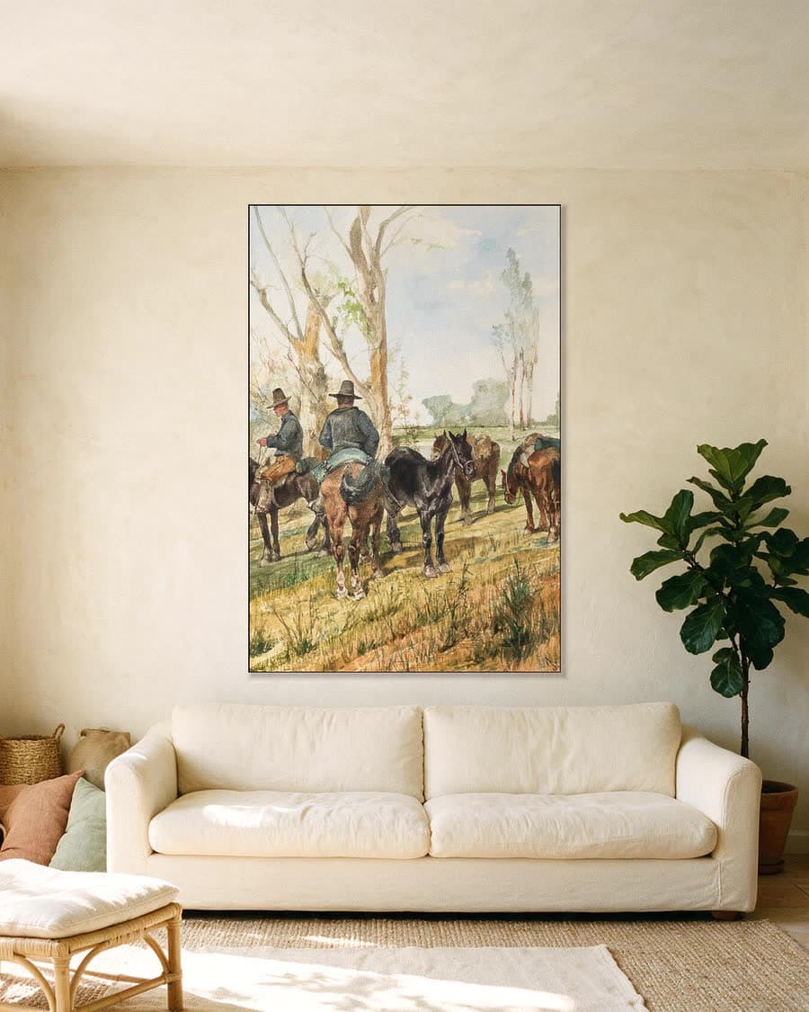 Veehoeders in de Maremma in een aluminium frame aan dezelfde muur