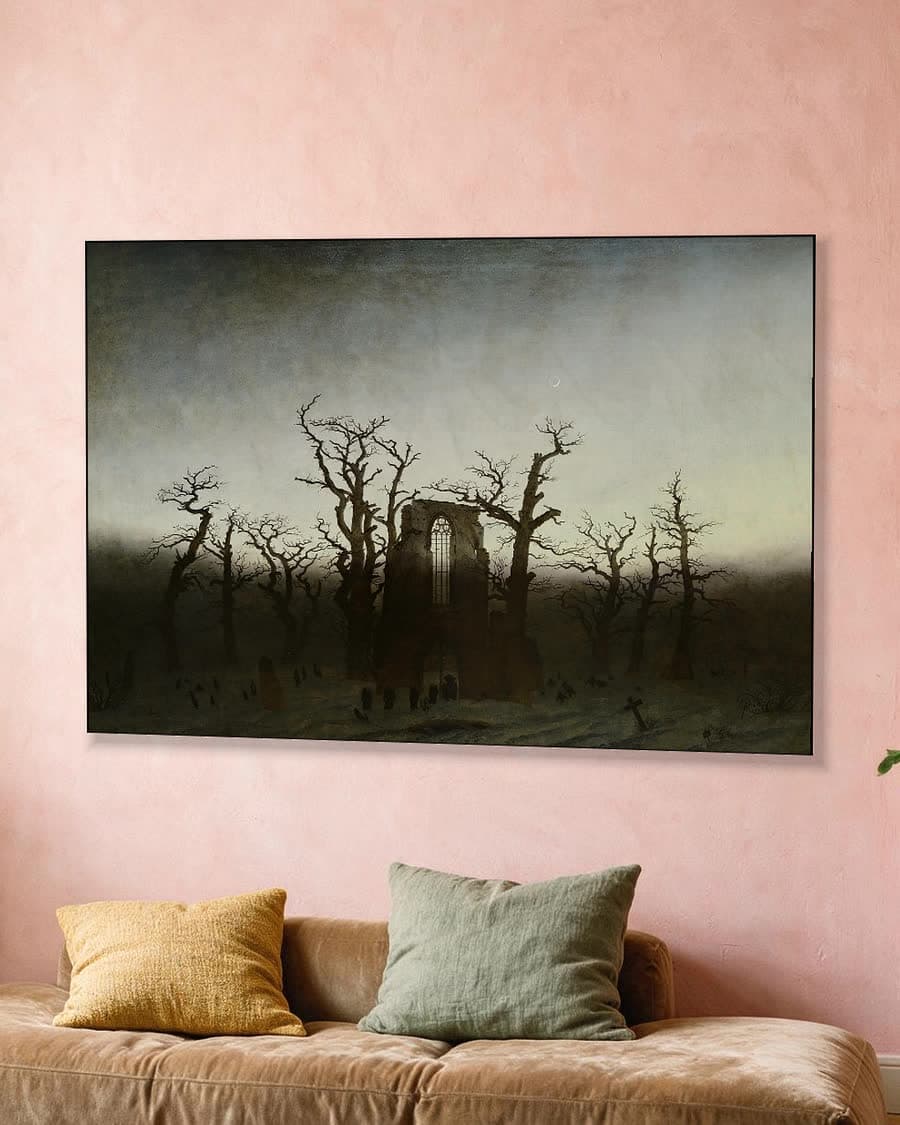 Abdij in het eikenbos in een aluminium frame aan dezelfde muur