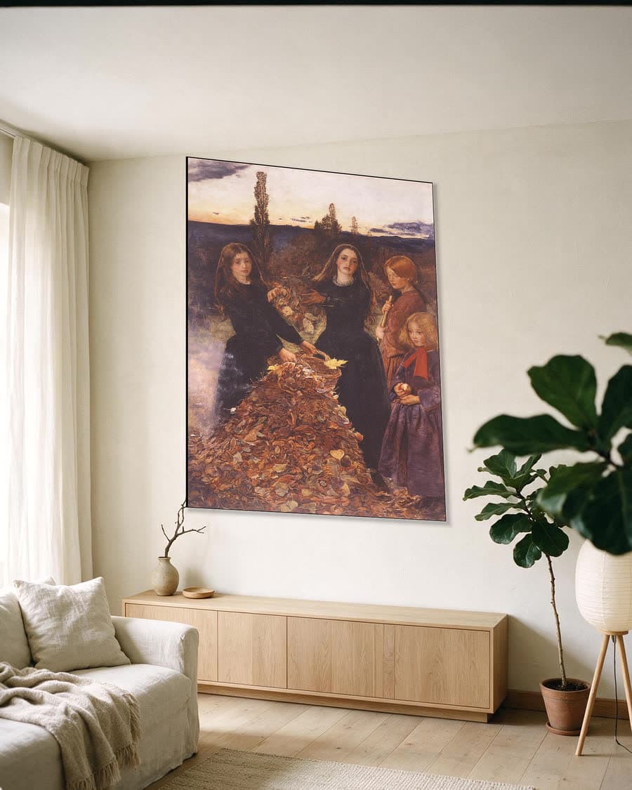 Autumn Leaves (1856) in een aluminium frame aan dezelfde muur