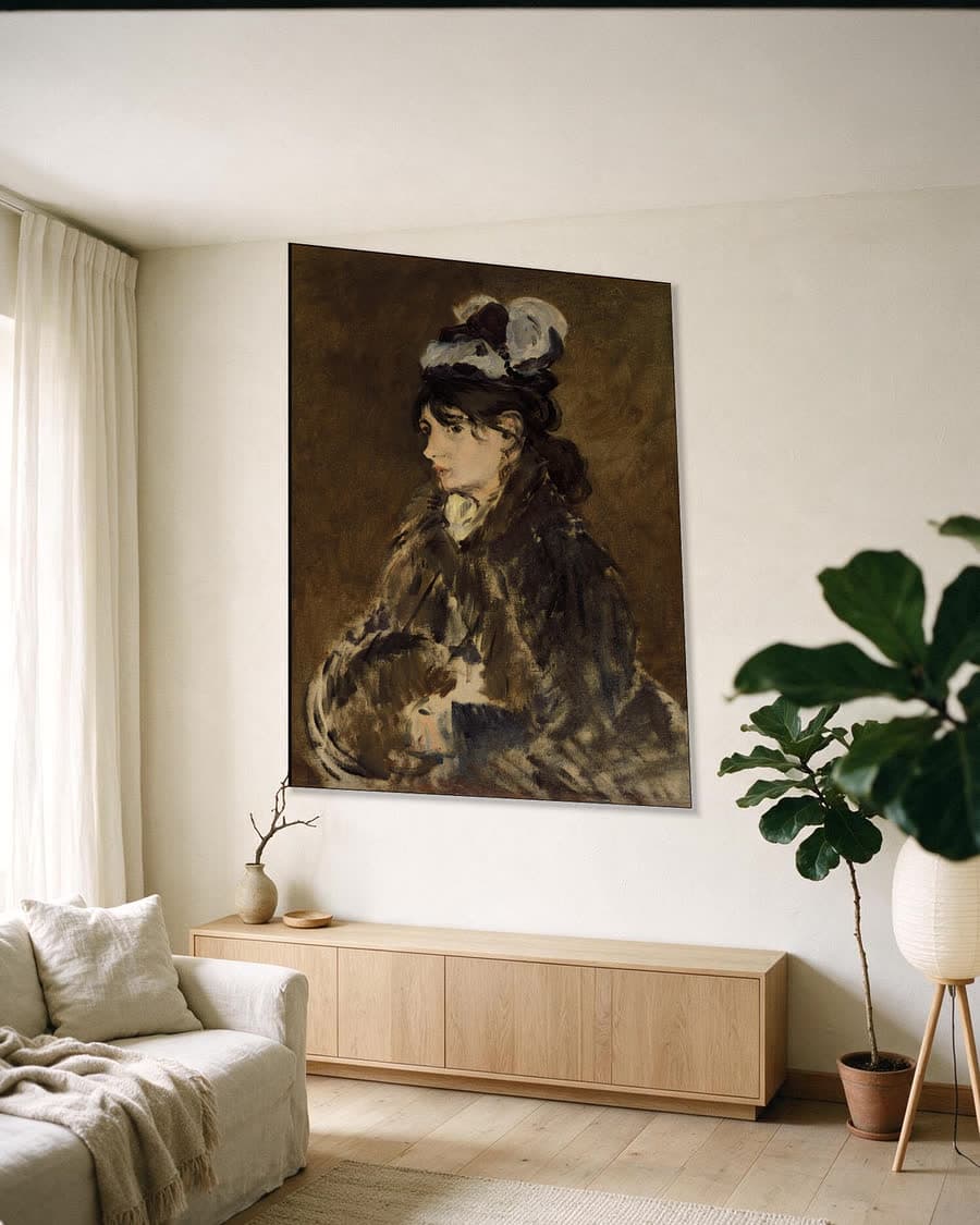 Berthe Morisot met een mof in een aluminium frame aan dezelfde muur