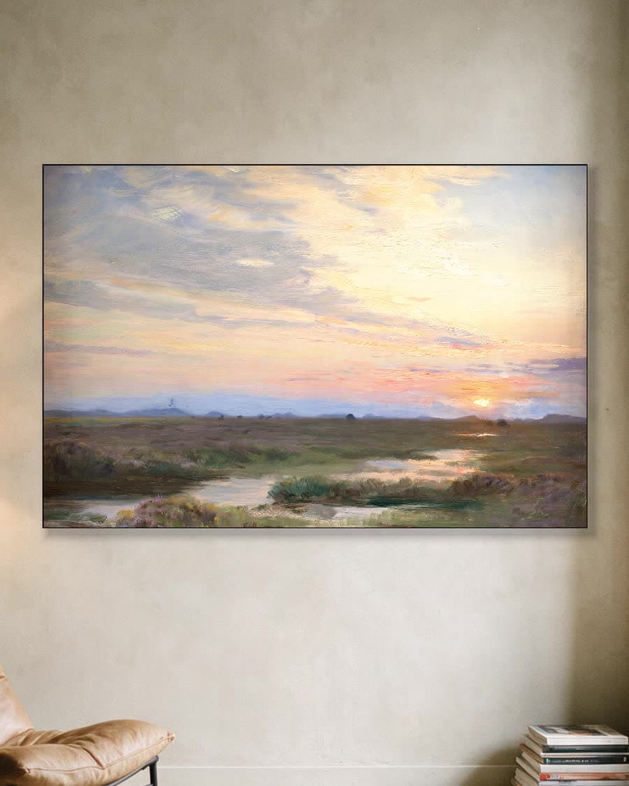 Avondstemming bij Skagen in een aluminium frame aan dezelfde muur