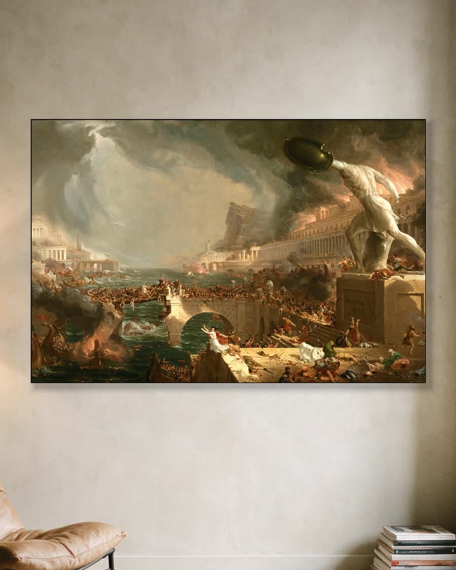 Het rijk der vernietiging in een aluminium frame aan dezelfde muur