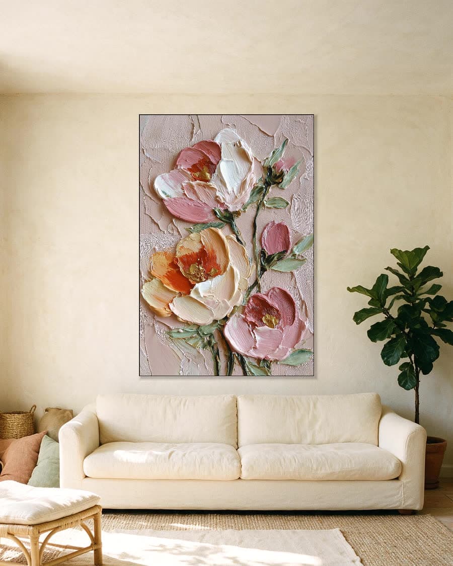 Papavers in reliëf in een aluminium frame aan dezelfde muur