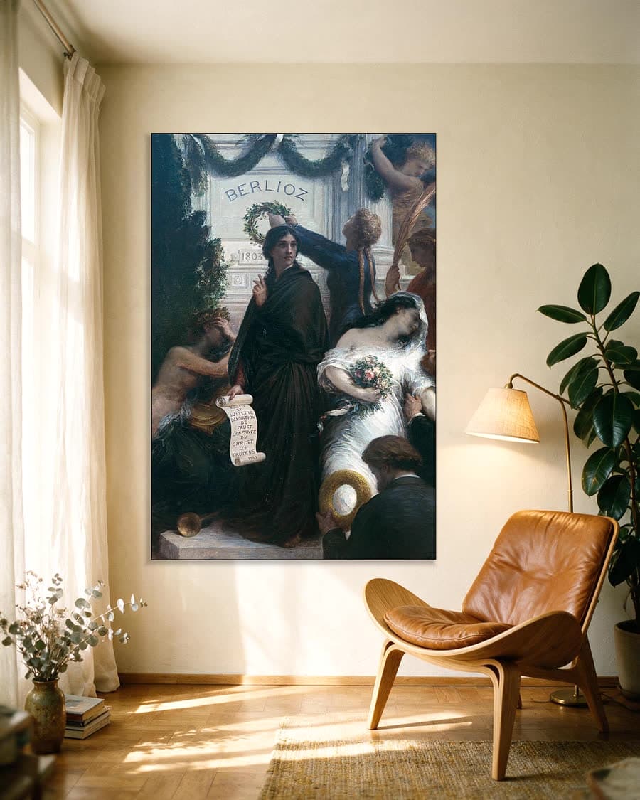 De verjaardag, hommage aan Berlioz in een aluminium frame aan dezelfde muur