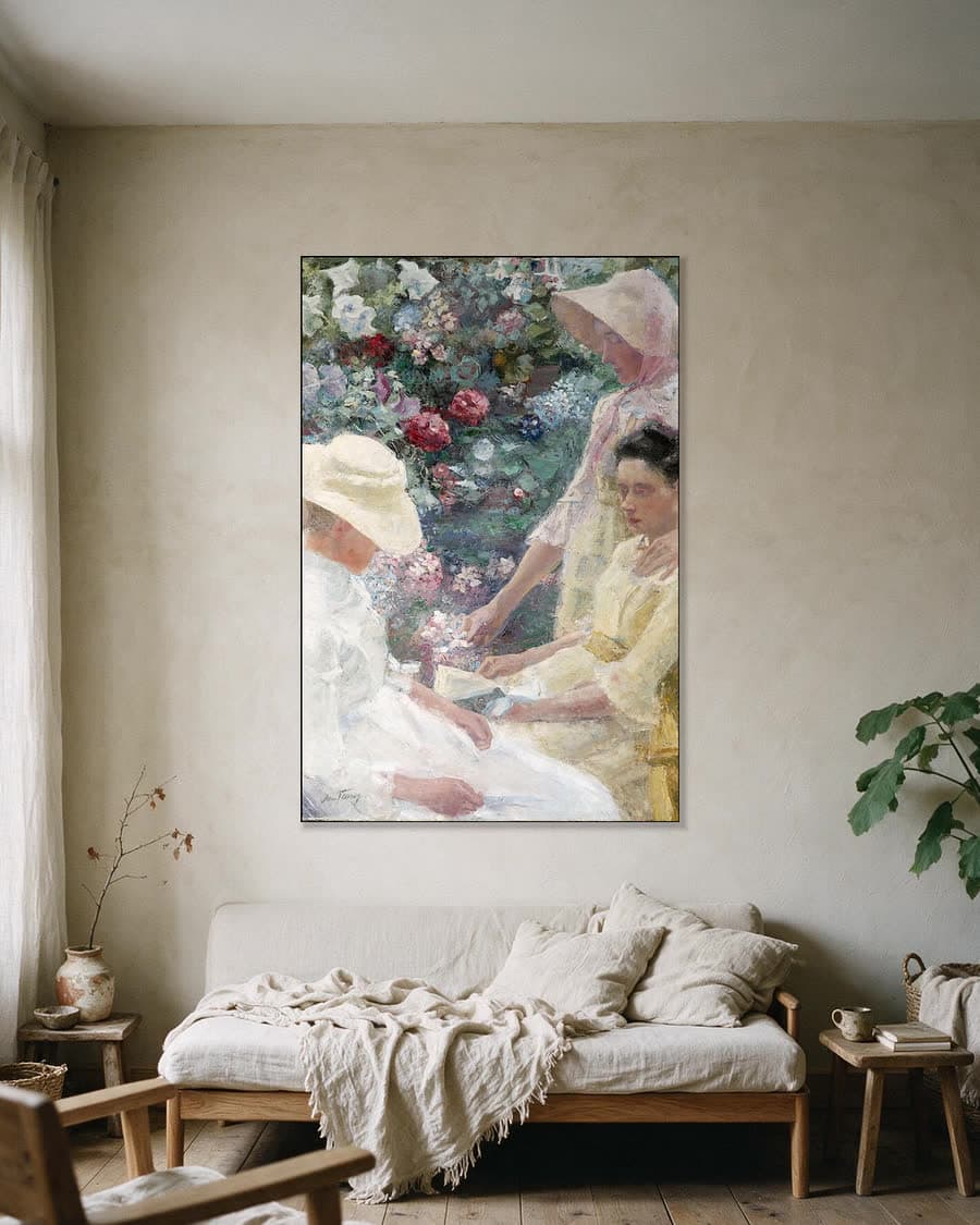 Trio Fleuri in een aluminium frame aan dezelfde muur