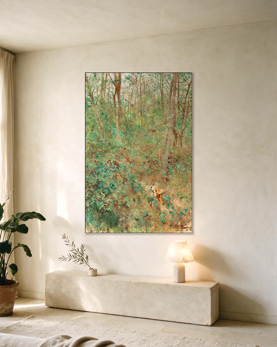 Vos loert op lijsters in een aluminium frame aan dezelfde muur