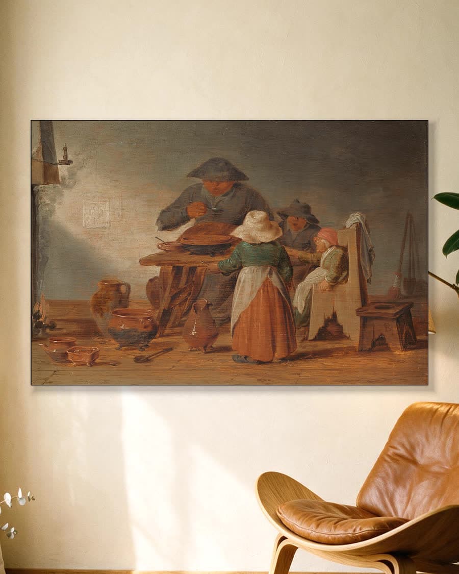 Boerenmaaltijd in een aluminium frame aan dezelfde muur