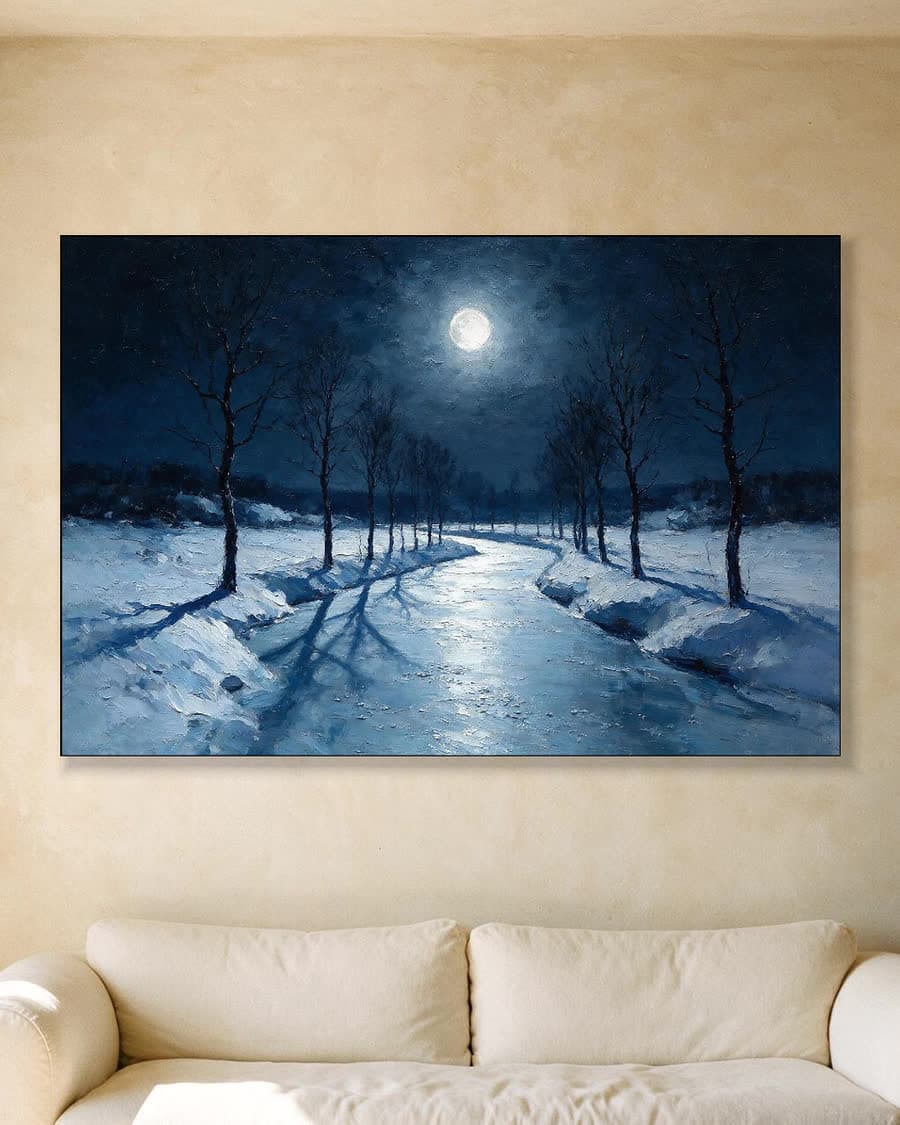 Bomen langs de vaart in een aluminium frame aan dezelfde muur
