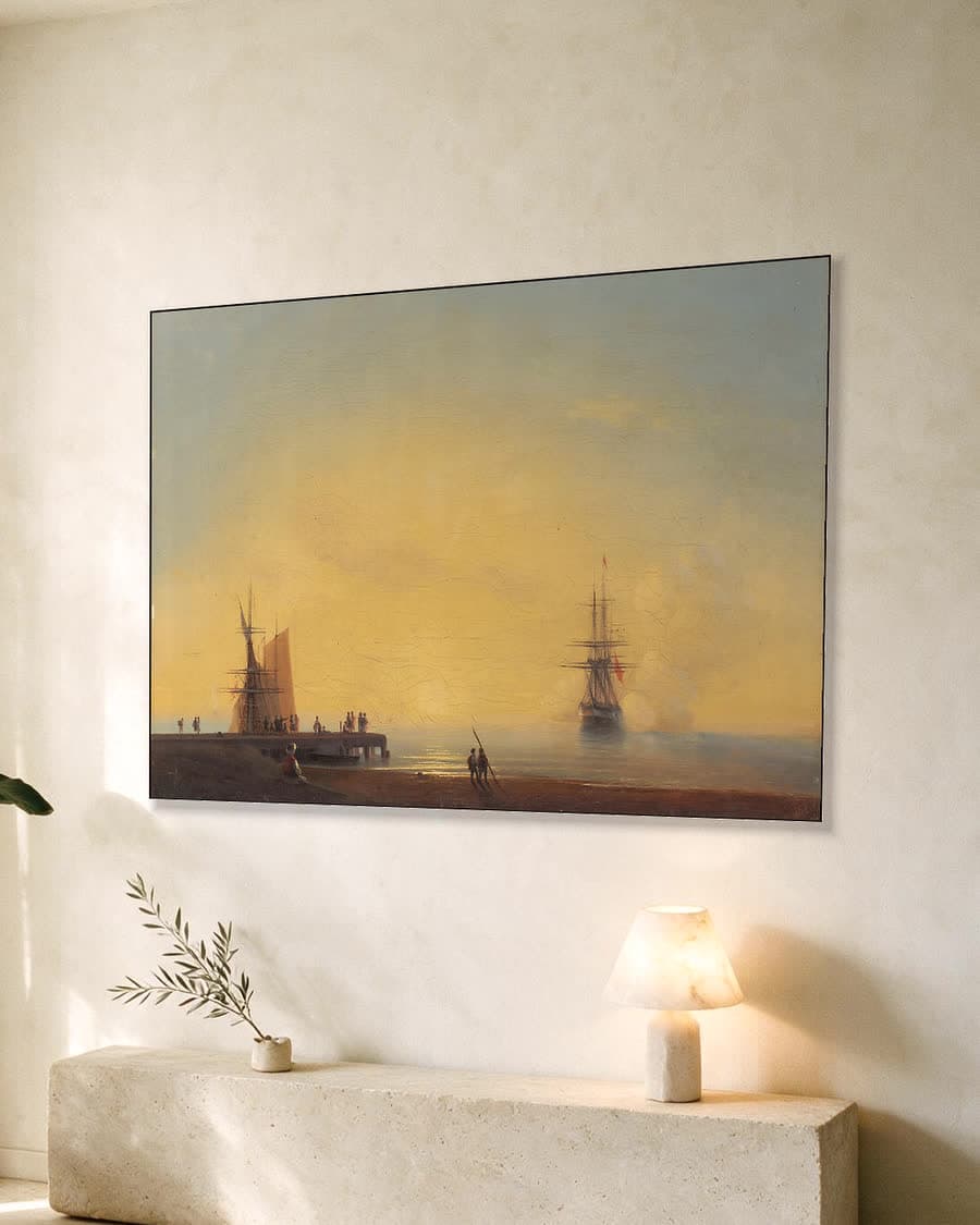 Op de rede, avond in een aluminium frame aan dezelfde muur