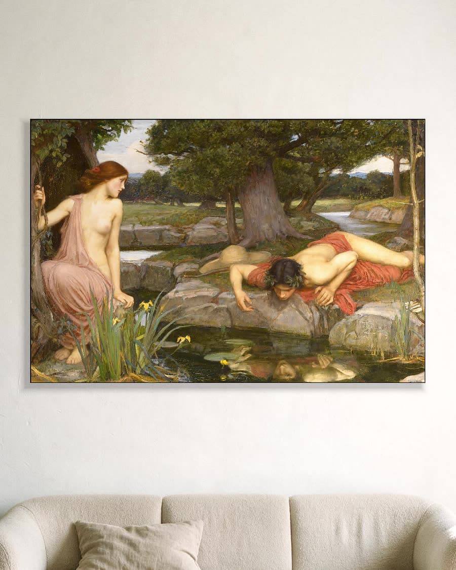 Echo en Narcissus in een aluminium frame aan dezelfde muur