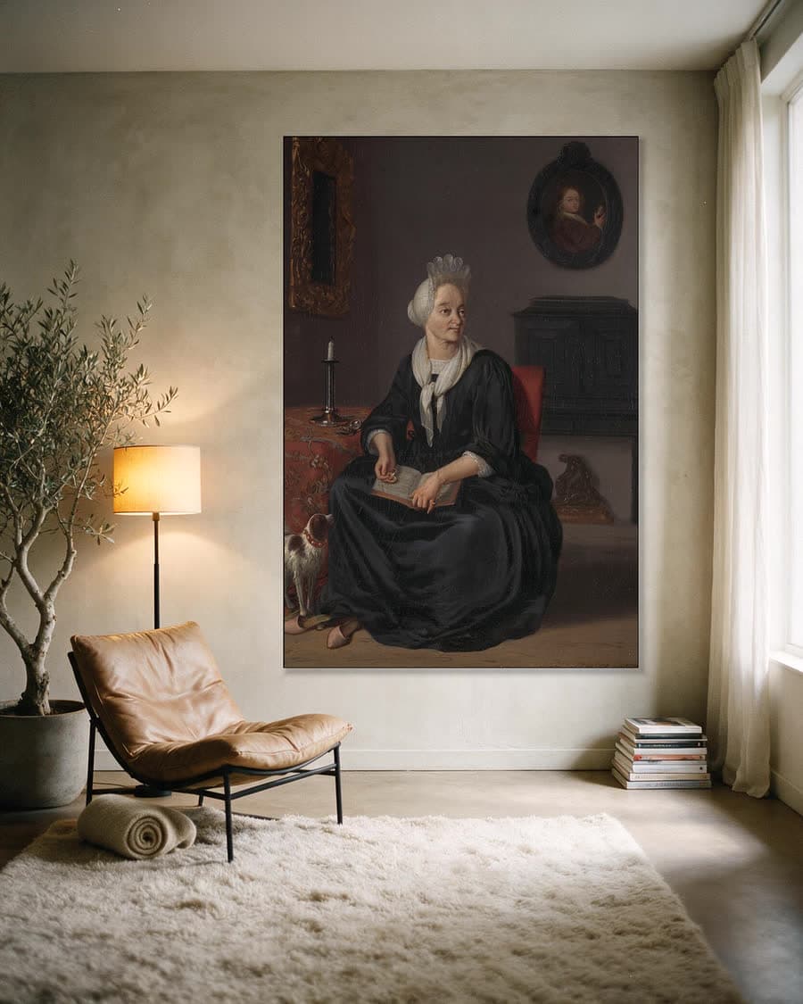 Anna de Hooghe, 1645-1717, vierde echtgenote van de schilder in een aluminium frame aan dezelfde muur
