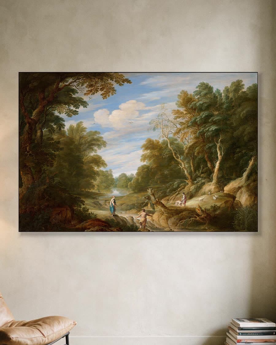 Boslandschap in een aluminium frame aan dezelfde muur