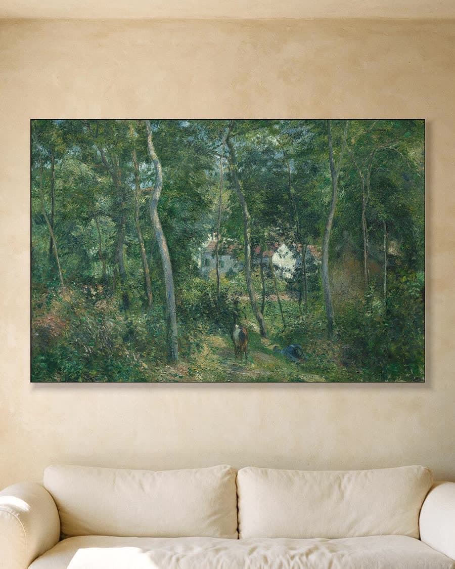 Bosrand bij L'Hermitage, Pontoise in een aluminium frame aan dezelfde muur