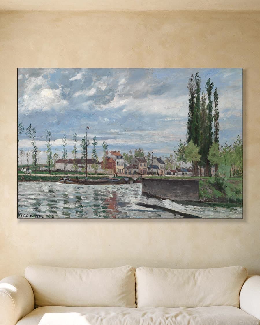 De sluis bij Pontoise in een aluminium frame aan dezelfde muur