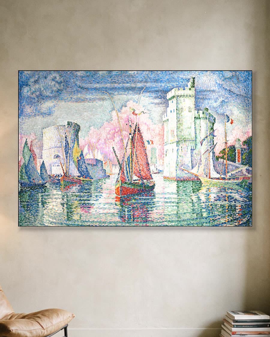 De haveningang van La Rochelle in een aluminium frame aan dezelfde muur
