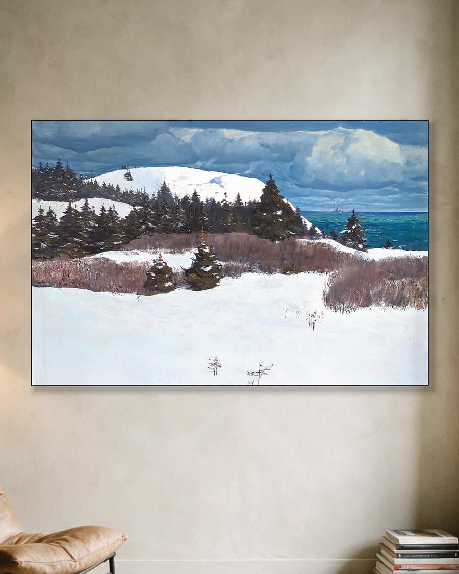 De kust van Maine in een aluminium frame aan dezelfde muur