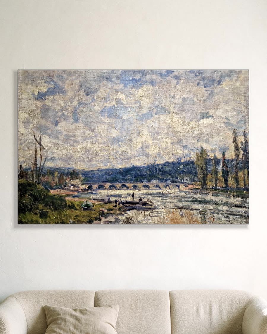 De brug bij Sèvres in een aluminium frame aan dezelfde muur