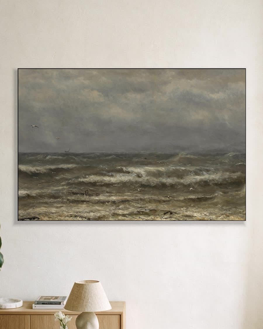 Branding op de Noordzee in een aluminium frame aan dezelfde muur