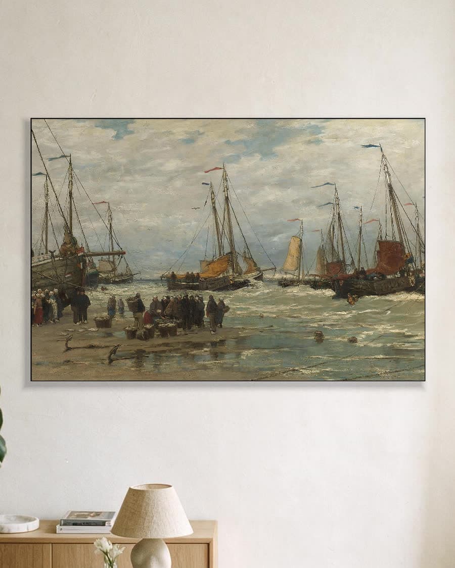 Pinken in de branding in een aluminium frame aan dezelfde muur