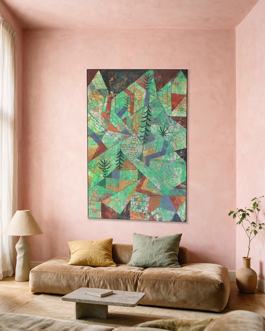 Abstract Berglandschap in een aluminium frame aan dezelfde muur