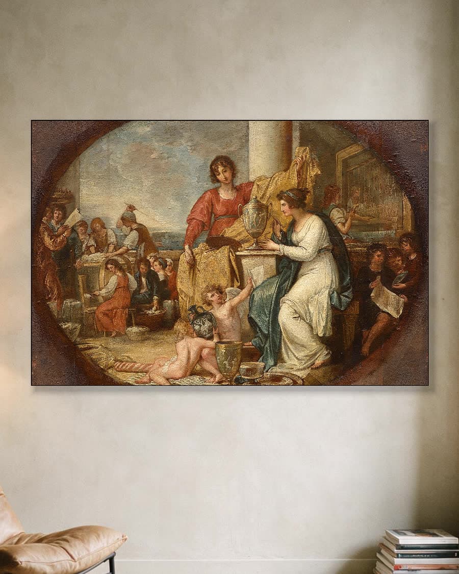 British Manufactory, een schets in een aluminium frame aan dezelfde muur