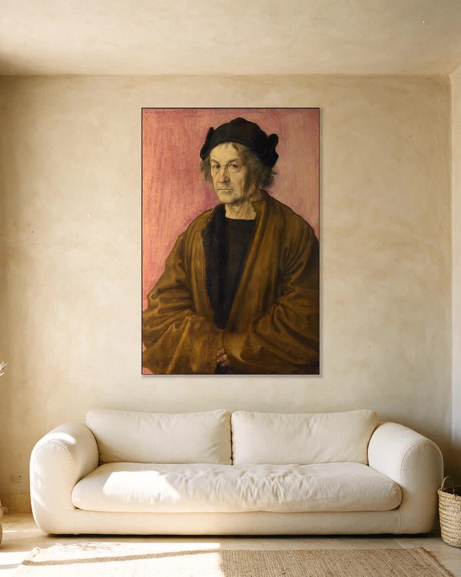 Portret van Dürers vader in een aluminium frame aan dezelfde muur