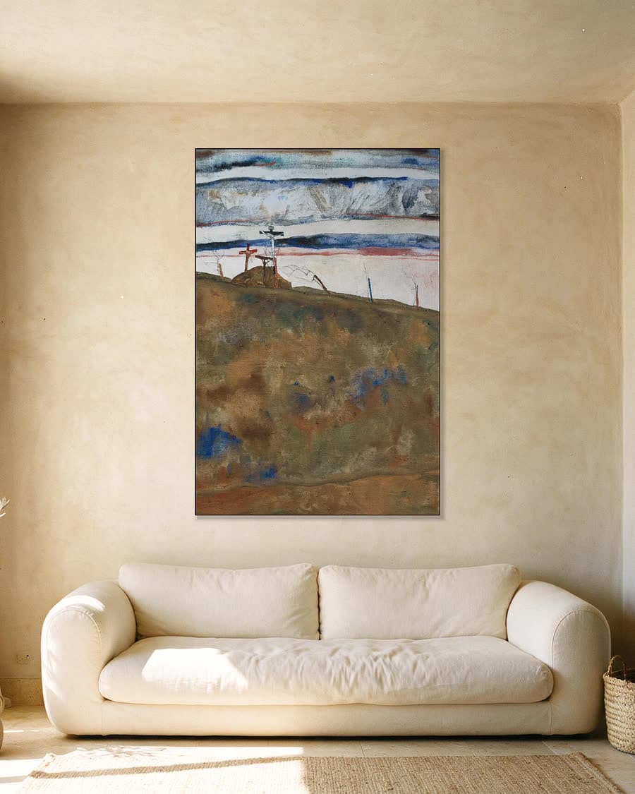 Calvarieberg in een aluminium frame aan dezelfde muur