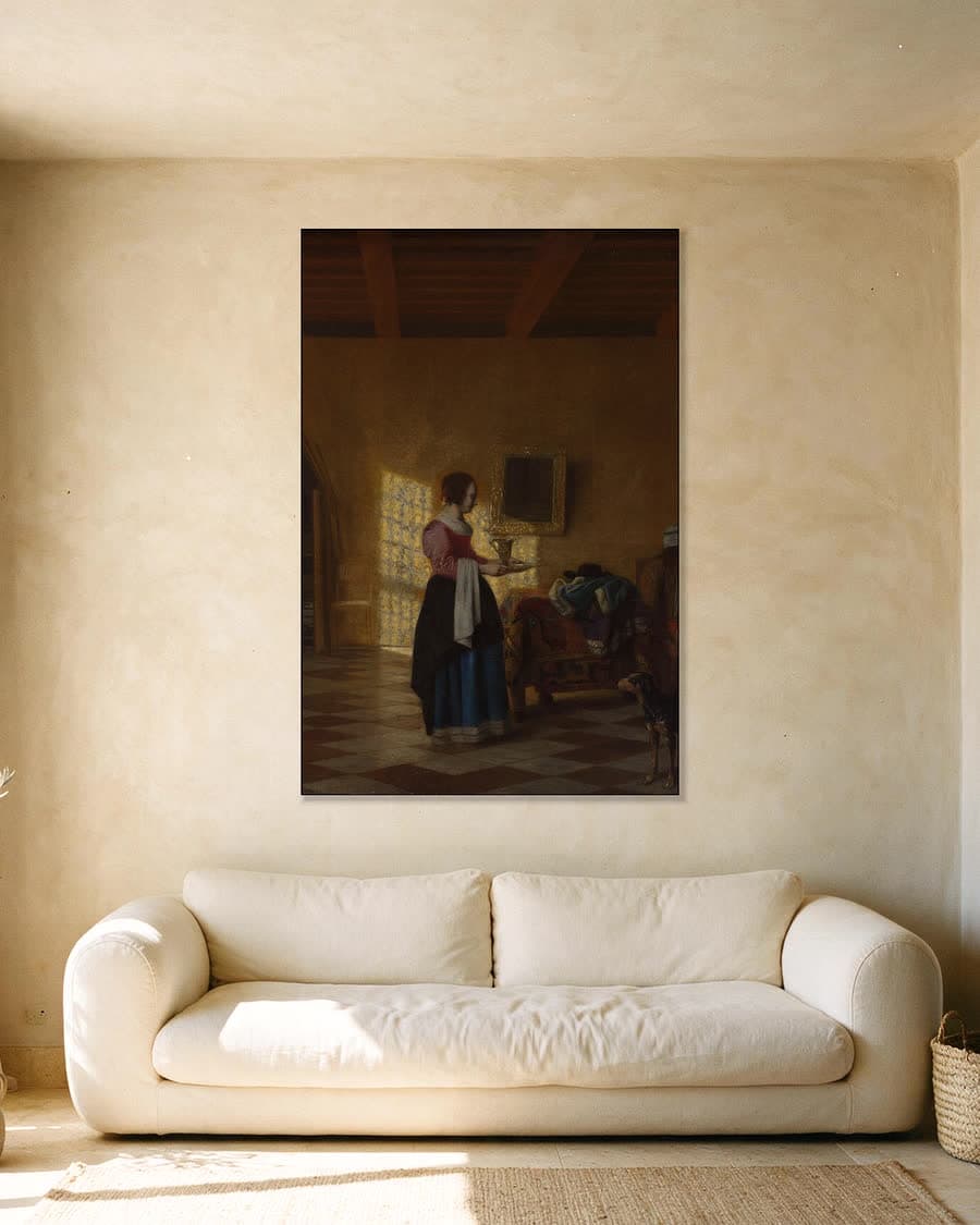 De dienstmeid in een aluminium frame aan dezelfde muur