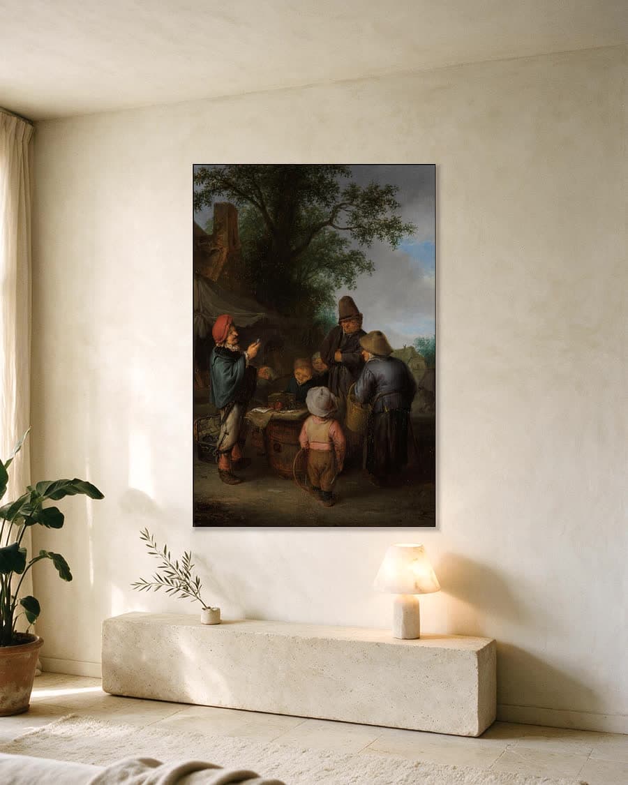 De kwakzalver in een aluminium frame aan dezelfde muur