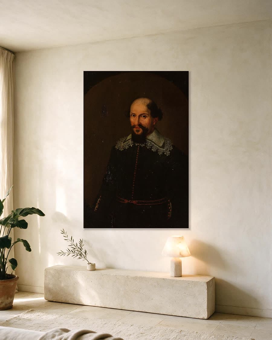 Jacques Specx (geboren 1588), gouverneur-generaal 1629-1632 in een aluminium frame aan dezelfde muur