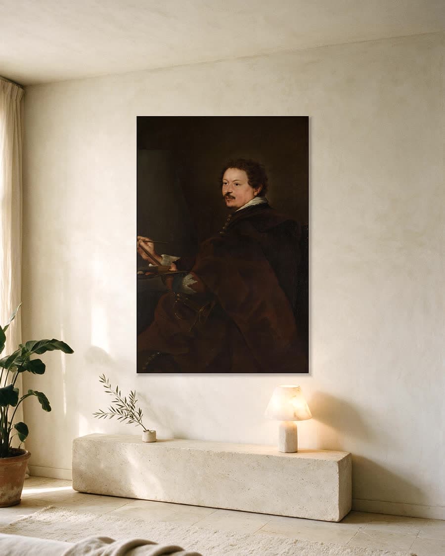 Portret van Andries van Eertvelt (1590-1652) in een aluminium frame aan dezelfde muur