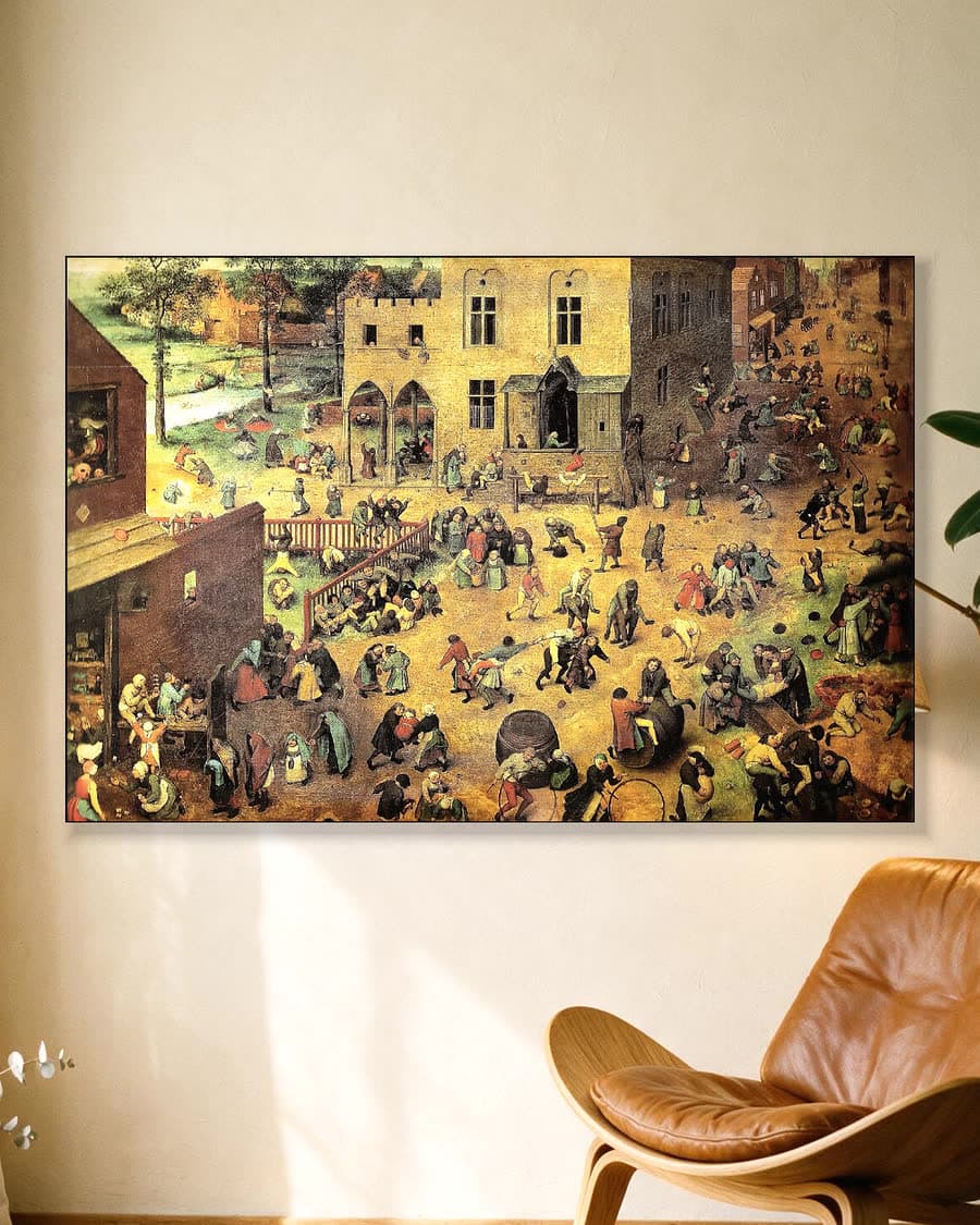 Kinderspelen in een aluminium frame aan dezelfde muur