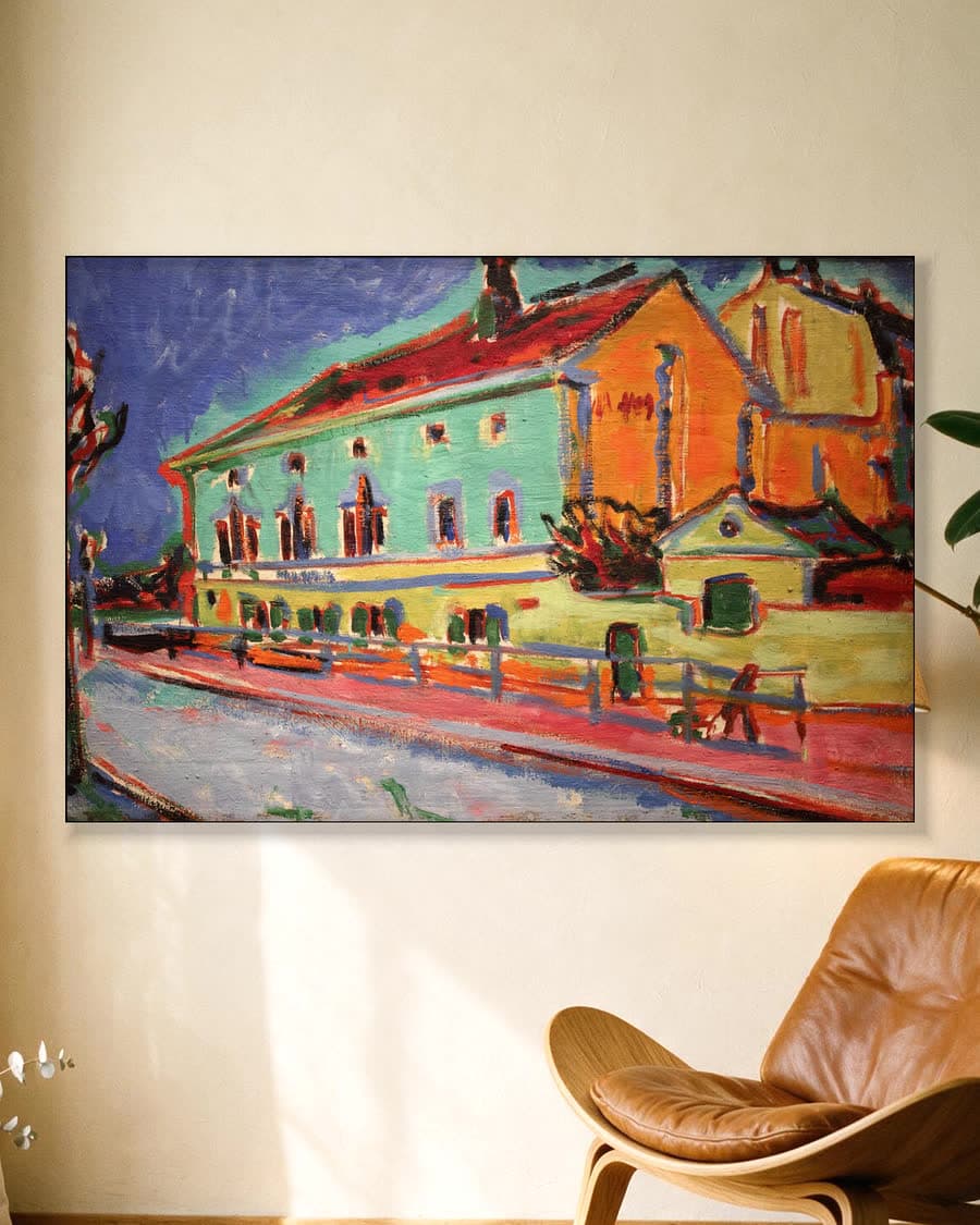 Danszaal Bellevue, huizen in Dresden in een aluminium frame aan dezelfde muur
