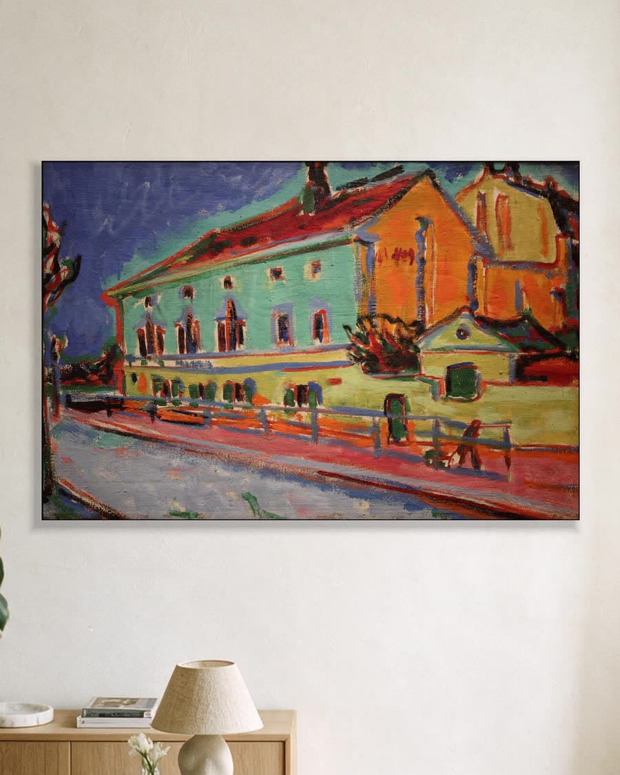 Danszaal Bellevue, huizen in Dresden in een aluminium frame aan dezelfde muur