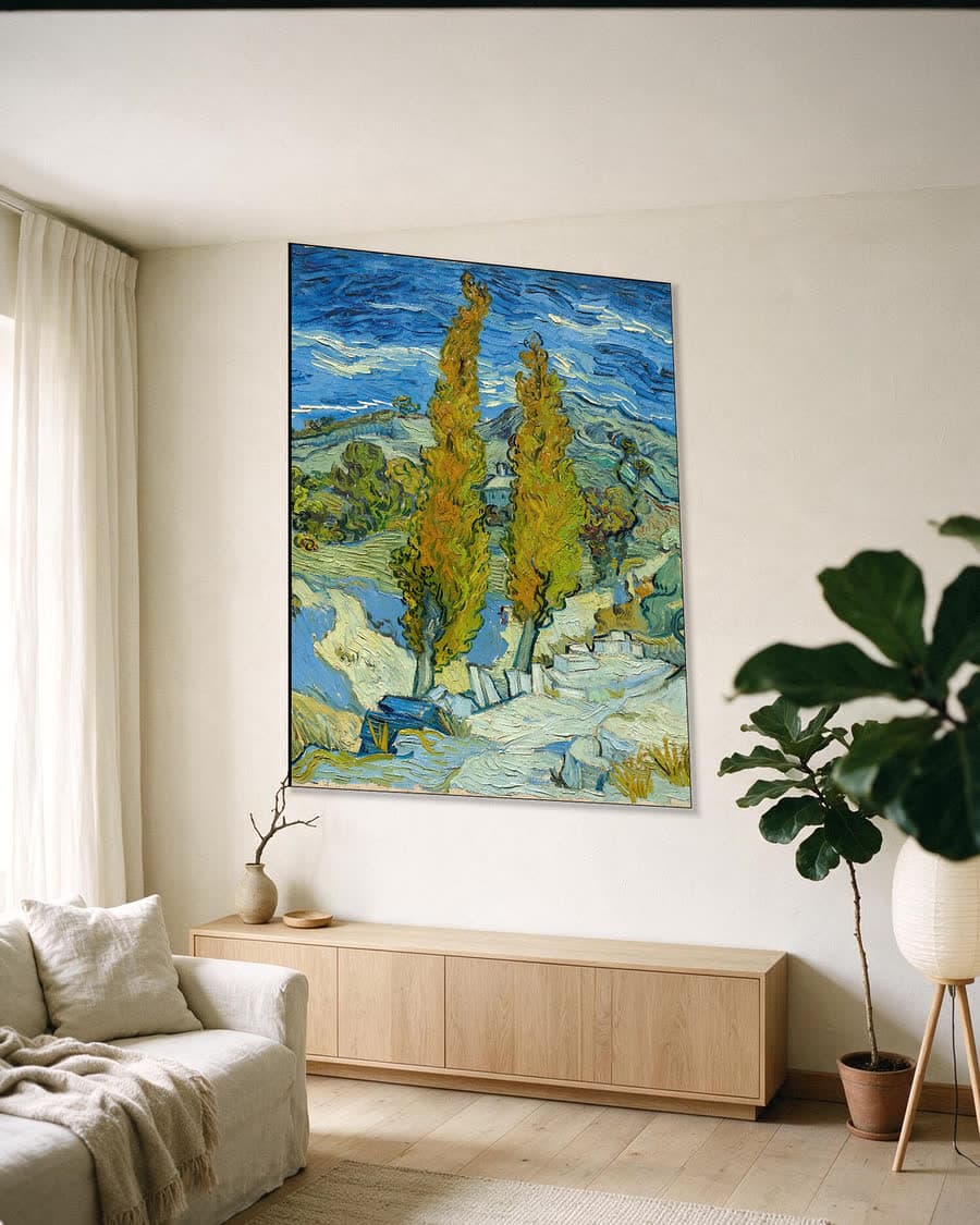 Twee populieren in de Alpilles in een aluminium frame aan dezelfde muur