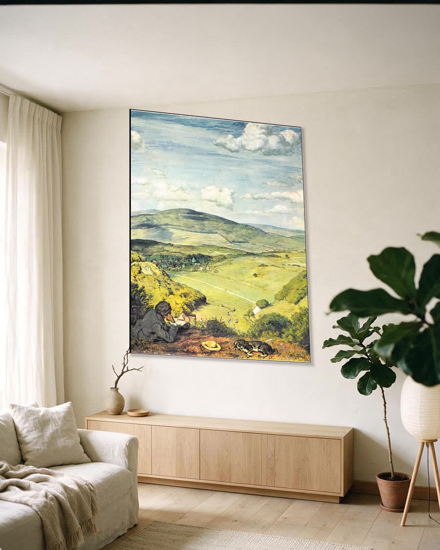 Rust in de vallei in een aluminium frame aan dezelfde muur
