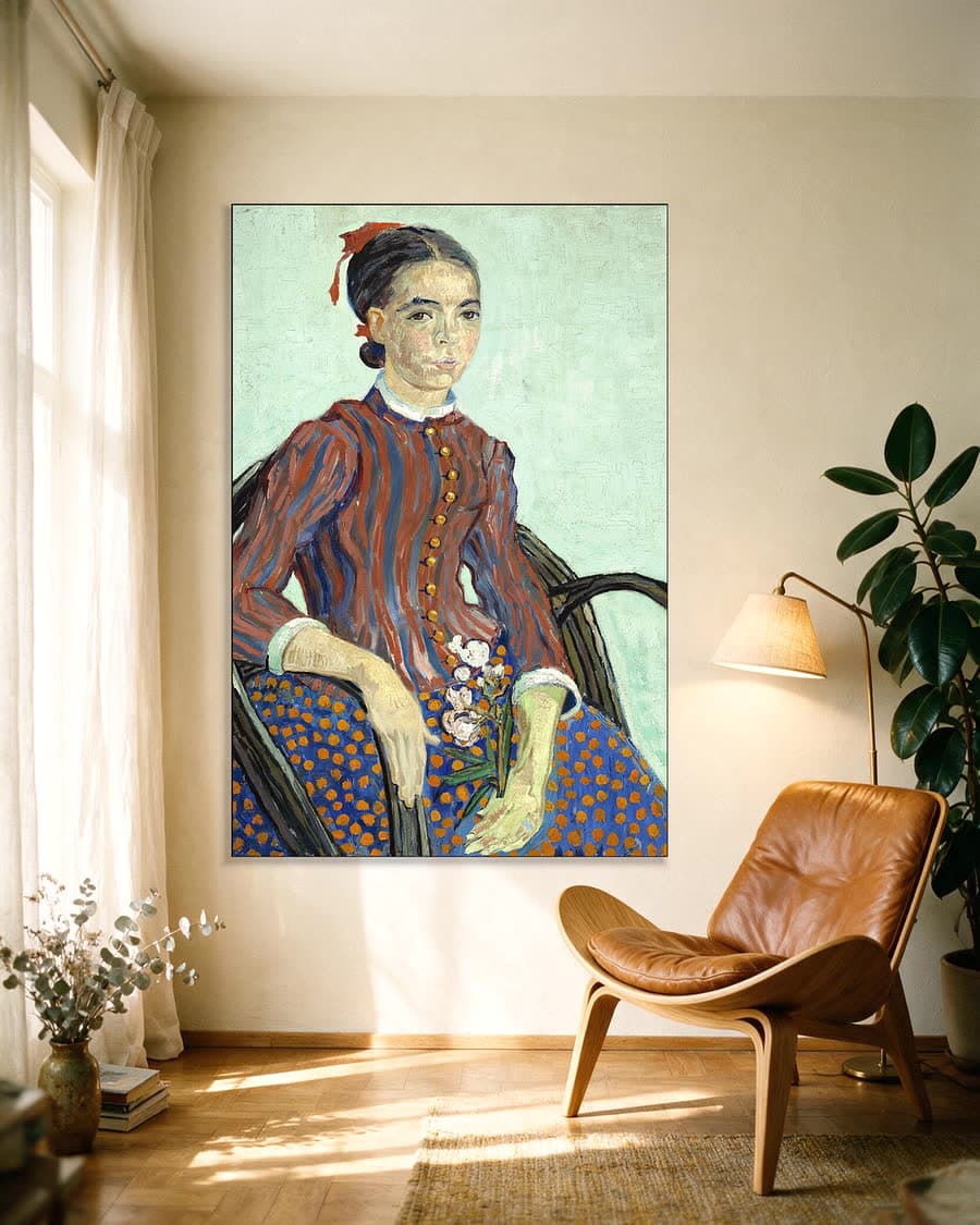 Jong meisje (La Mousmé) in een aluminium frame aan dezelfde muur