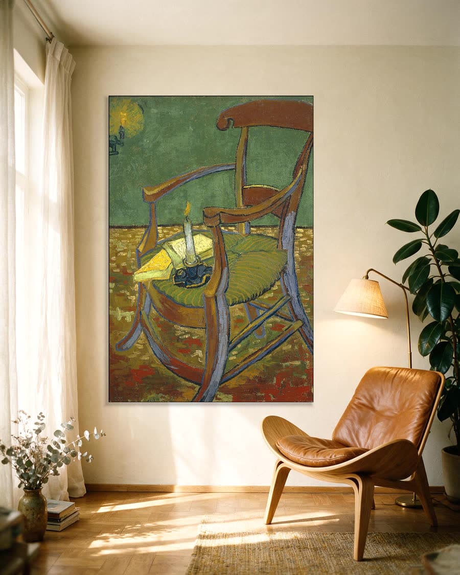 De stoel van Gauguin in een aluminium frame aan dezelfde muur