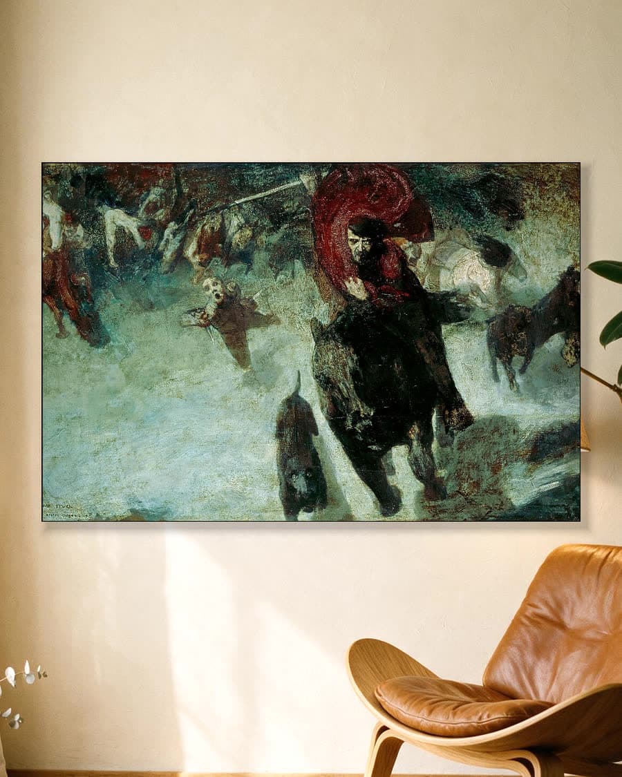 De wilde jacht in een aluminium frame aan dezelfde muur
