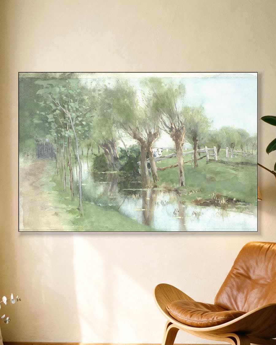Knotwilgen langs de sloot in een aluminium frame aan dezelfde muur