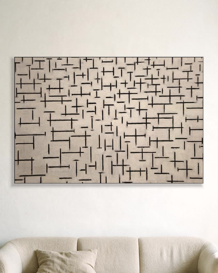 Compositie 10 in zwart-wit in een aluminium frame aan dezelfde muur